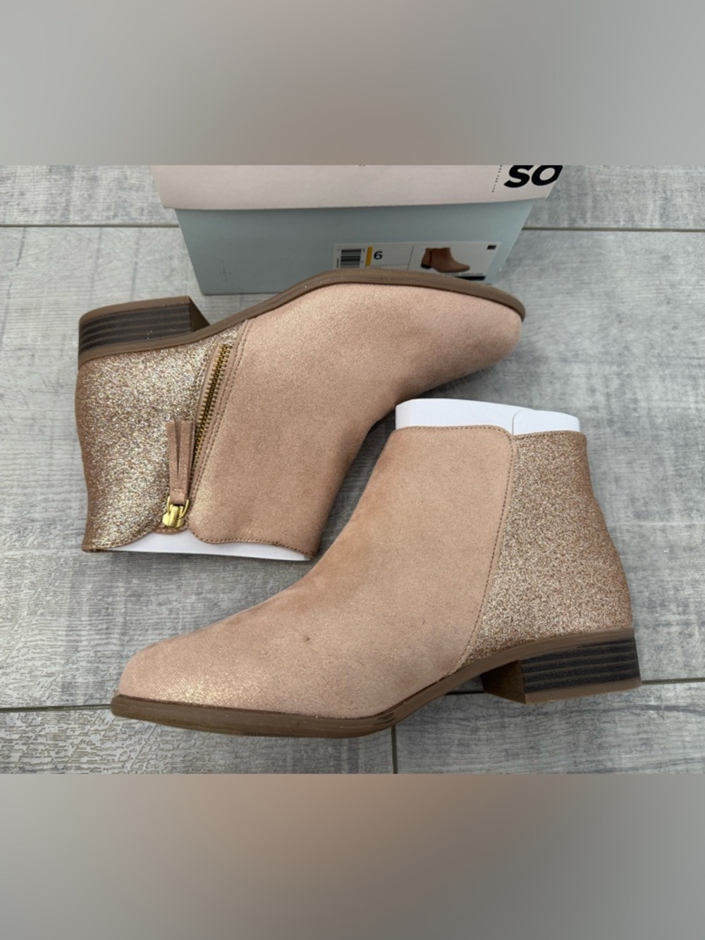 NEW So Taryn Rose Gold Glitter Heel Ankle Boots Size 6 Bootie